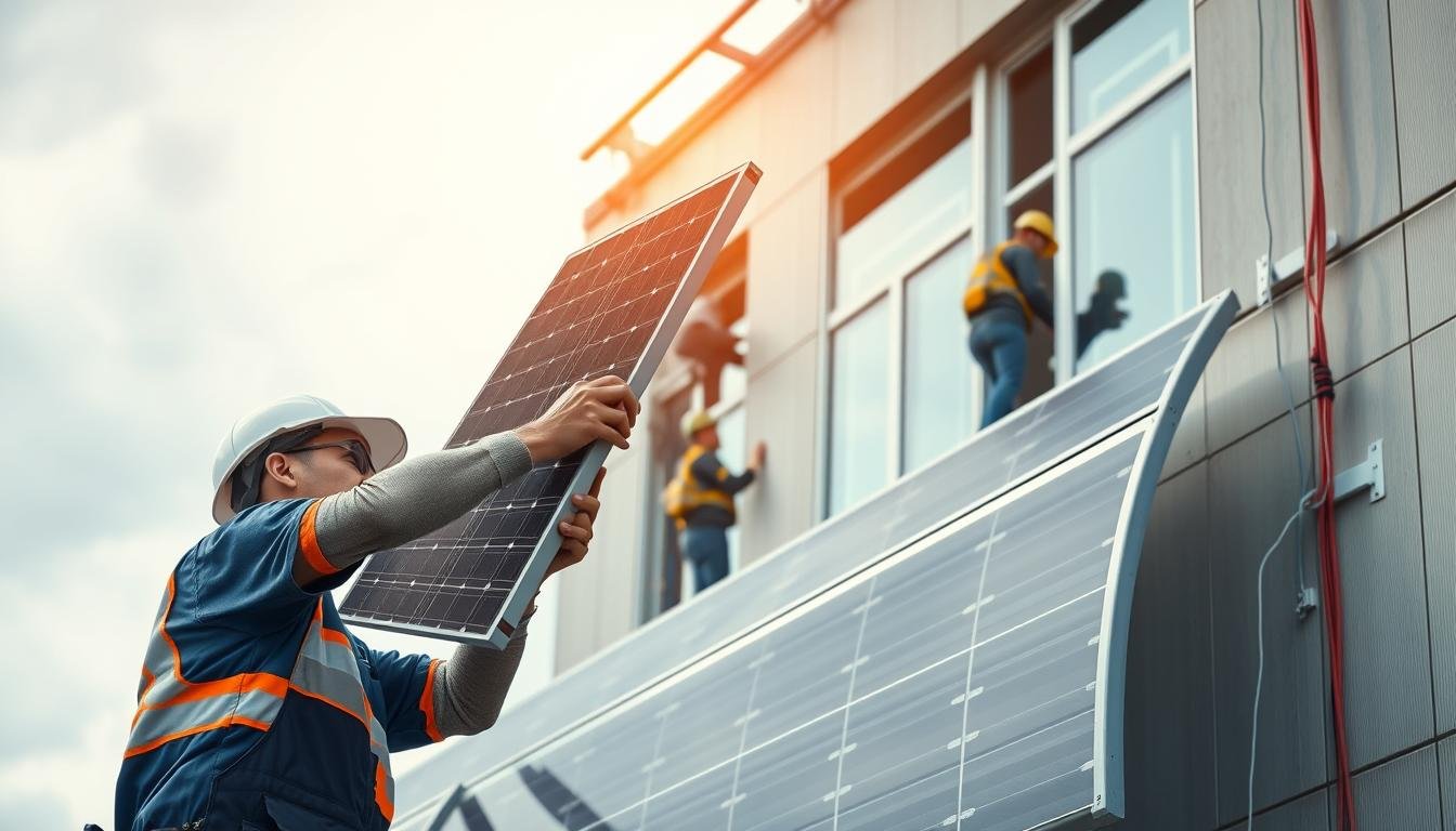 Montageschritte der Solarmodul Fassadenmontage
